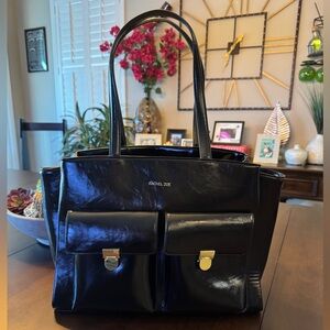 Rachel Zoe Shiny Black Tote with Gold Accents